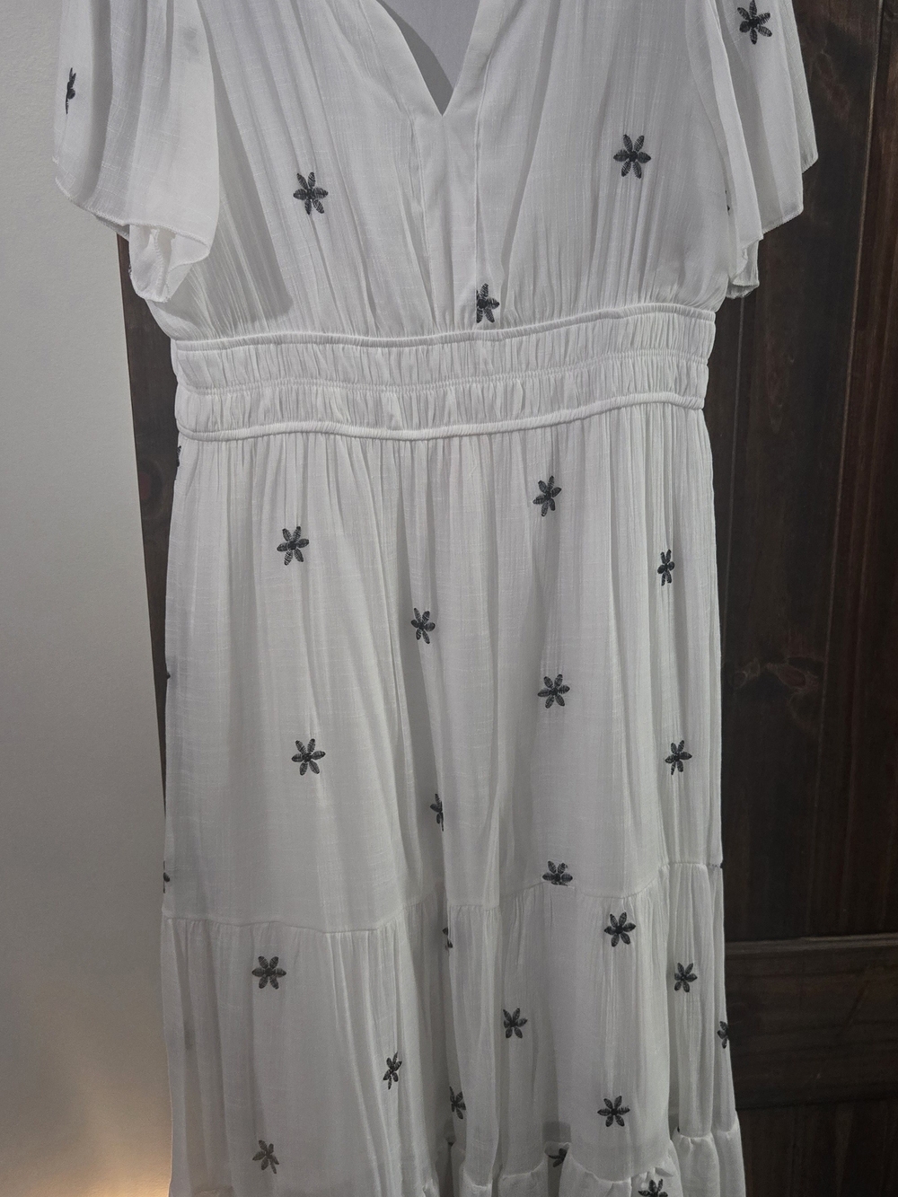 White Embroidered Maxi Dress with Floral Motif